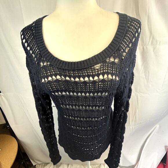 Aeropostale Size Large open weave sweater top pull over long sleeve Blue navy - Picture 3 of 9